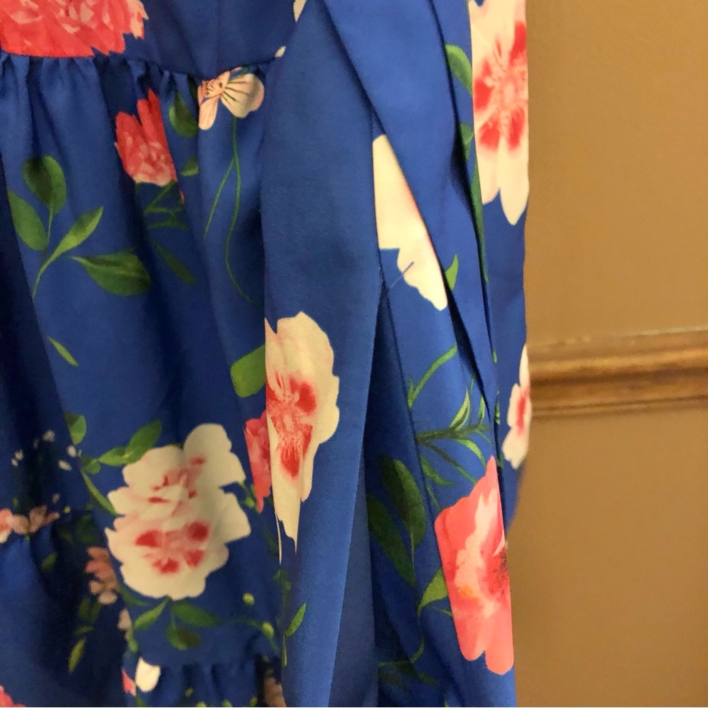 Eliza J Floral Halter High‎ Neck Sleeveless Tiered Dress Blue Pink 8 - Picture 5 of 11